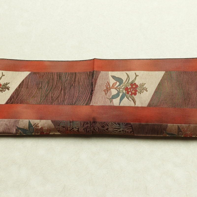 名古屋帯 六通柄 正絹 花柄 松葉仕立て なごや帯 リサイクル帯 帯 多色使い_画像14