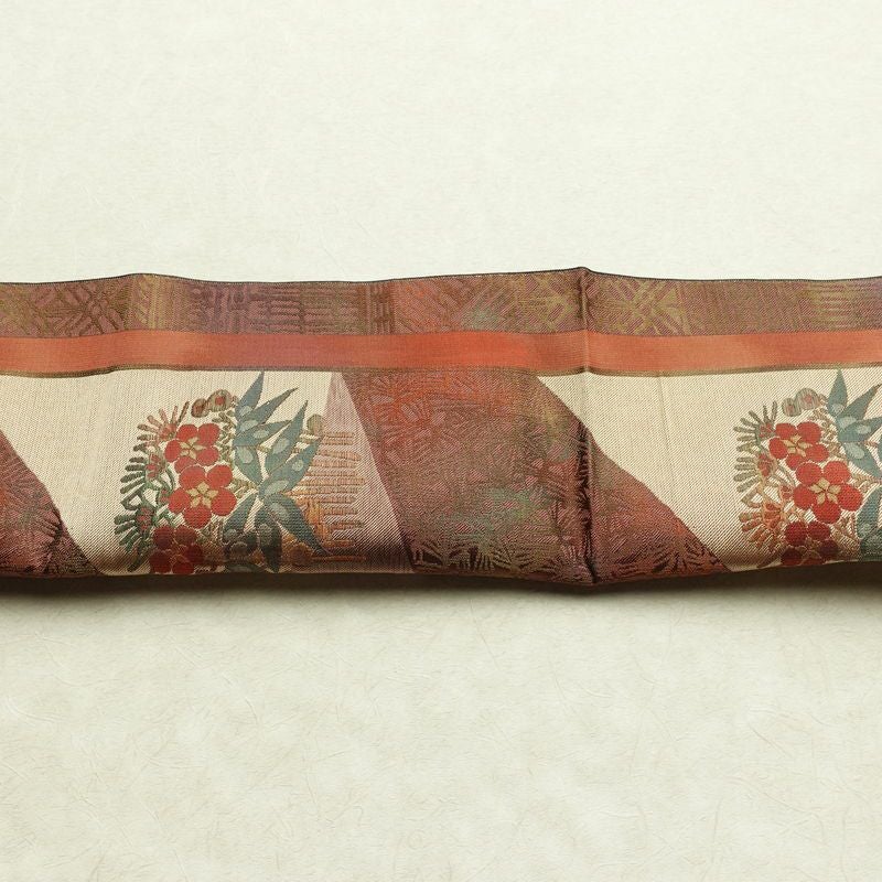 名古屋帯 六通柄 正絹 花柄 松葉仕立て なごや帯 リサイクル帯 帯 多色使い_画像15