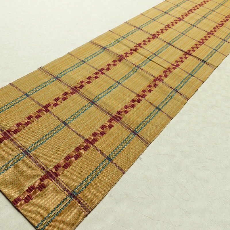 名古屋帯 全通柄 良品 正絹 チェック・格子柄 松葉仕立て なごや帯 リサイクル帯 帯 カジュアル 黄・黄土色_画像8