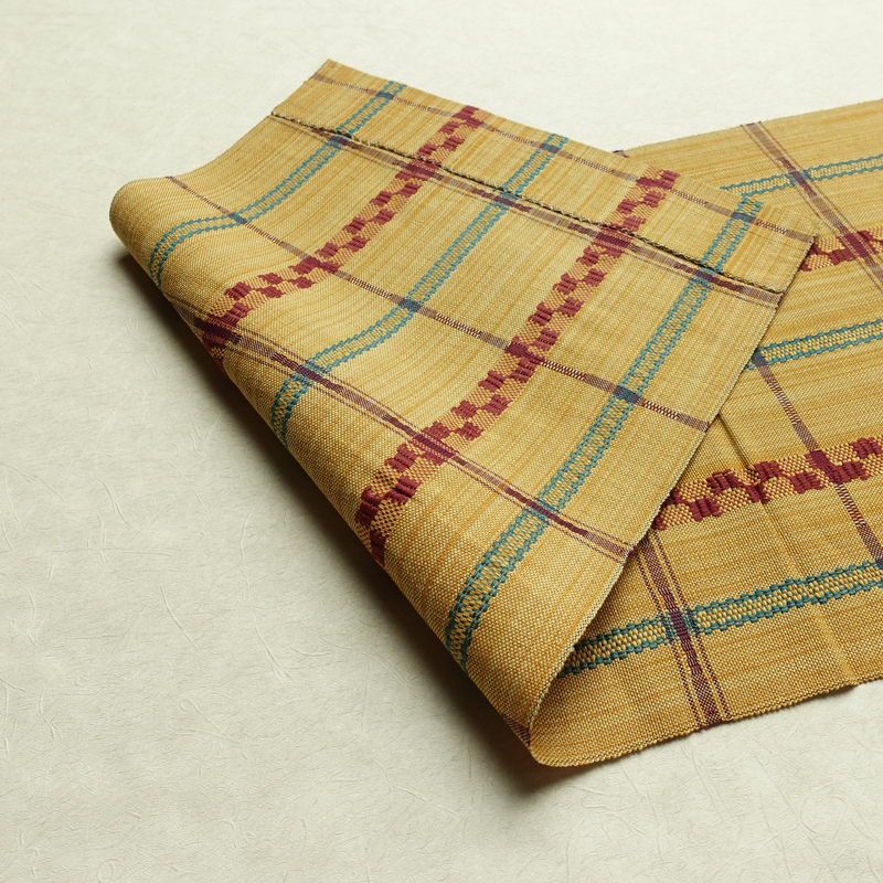 名古屋帯 全通柄 良品 正絹 チェック・格子柄 松葉仕立て なごや帯 リサイクル帯 帯 カジュアル 黄・黄土色_画像9