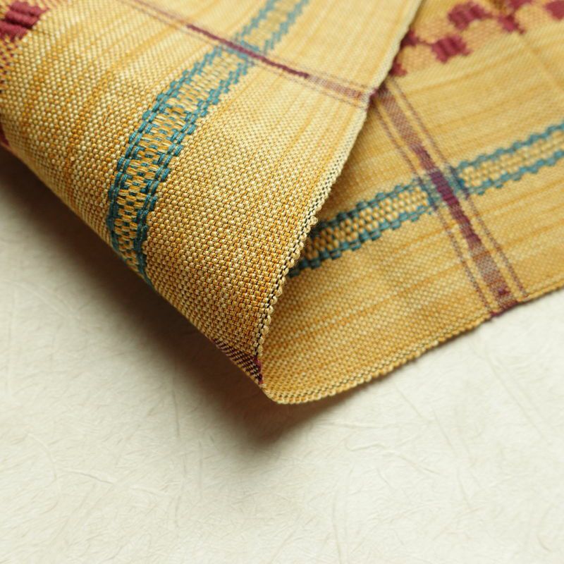 名古屋帯 全通柄 良品 正絹 チェック・格子柄 松葉仕立て なごや帯 リサイクル帯 帯 カジュアル 黄・黄土色_画像10