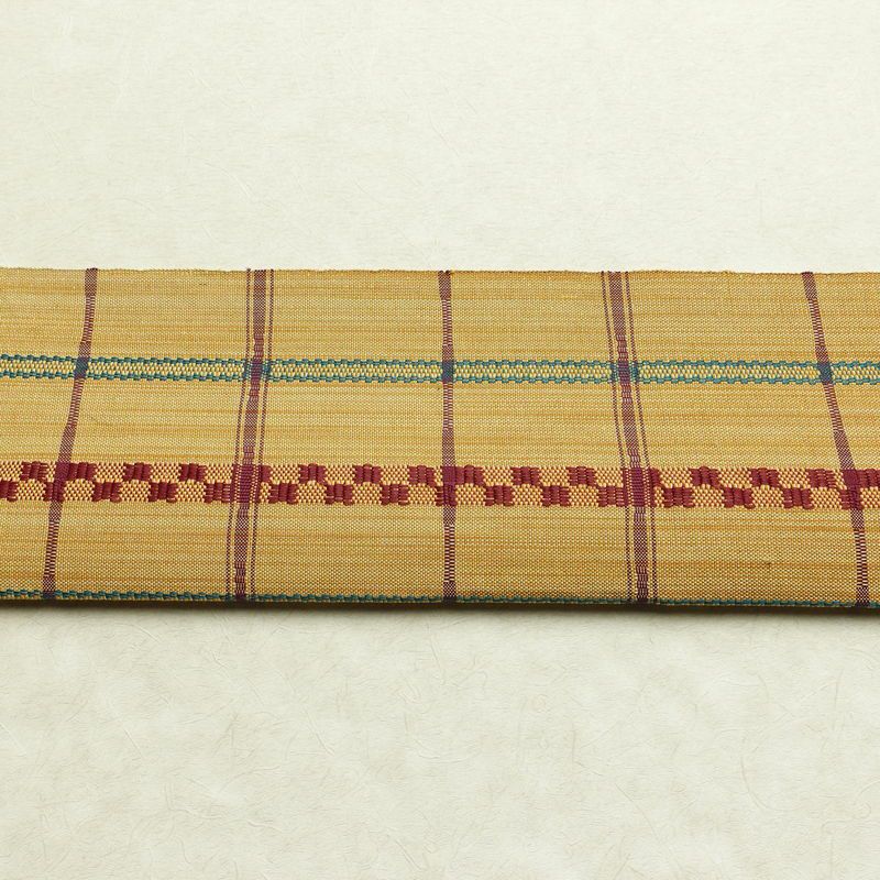 名古屋帯 全通柄 良品 正絹 チェック・格子柄 松葉仕立て なごや帯 リサイクル帯 帯 カジュアル 黄・黄土色_画像13