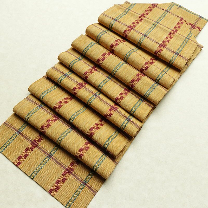 名古屋帯 全通柄 良品 正絹 チェック・格子柄 松葉仕立て なごや帯 リサイクル帯 帯 カジュアル 黄・黄土色_画像17