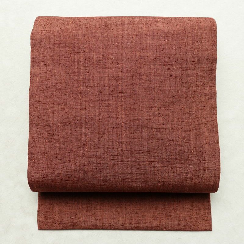 名古屋帯 全通柄 良品 正絹 無地 名古屋仕立て なごや帯 リサイクル帯 帯 紬地 赤・朱_画像1