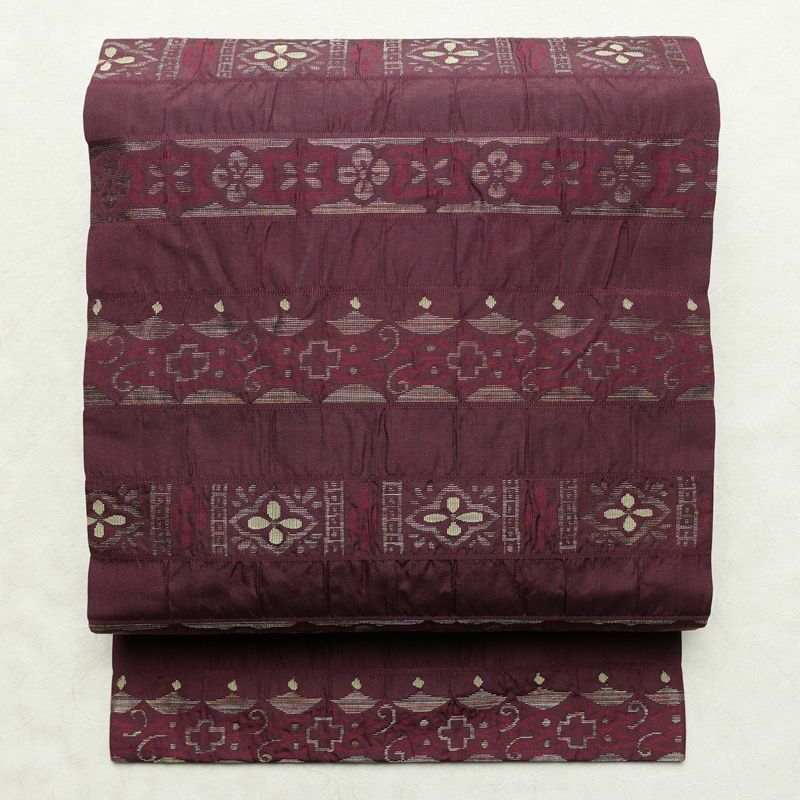 名古屋帯 六通柄 正絹 名古屋仕立て なごや帯 リサイクル帯 帯 紫・藤色_画像1