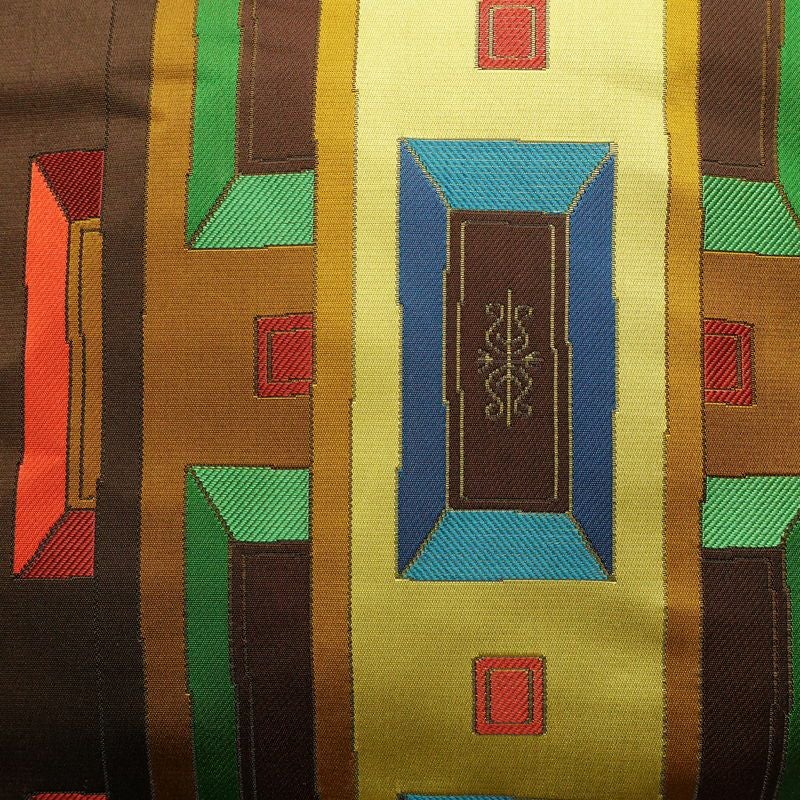 名古屋帯 六通柄 正絹 幾何学柄・抽象柄 名古屋仕立て なごや帯 リサイクル帯 帯 モダン 茶_画像2