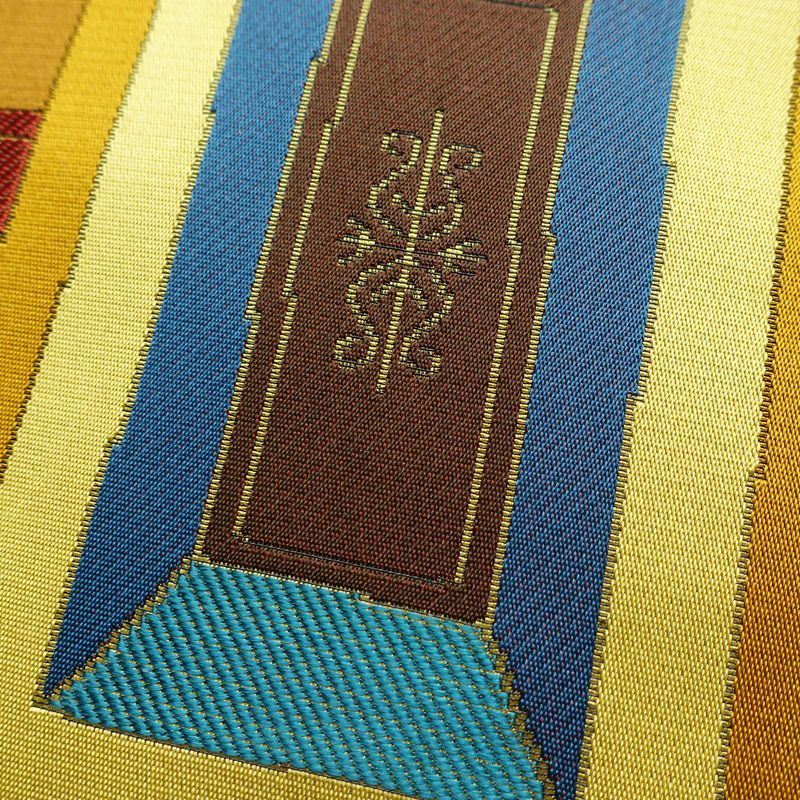 名古屋帯 六通柄 正絹 幾何学柄・抽象柄 名古屋仕立て なごや帯 リサイクル帯 帯 モダン 茶_画像3