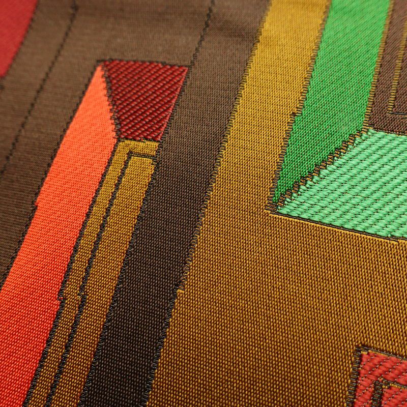 名古屋帯 六通柄 正絹 幾何学柄・抽象柄 名古屋仕立て なごや帯 リサイクル帯 帯 モダン 茶_画像5