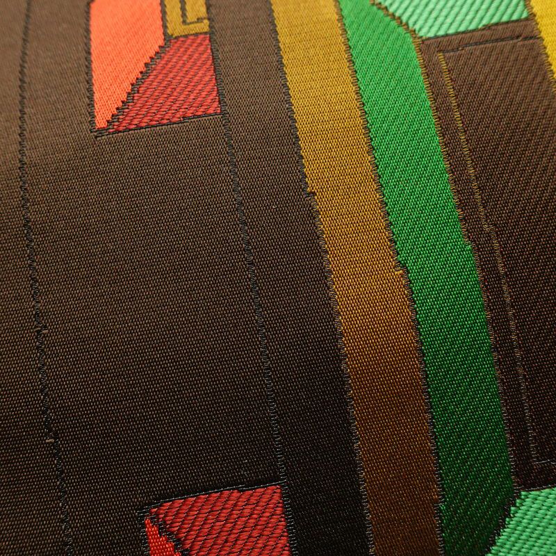 名古屋帯 六通柄 正絹 幾何学柄・抽象柄 名古屋仕立て なごや帯 リサイクル帯 帯 モダン 茶_画像6