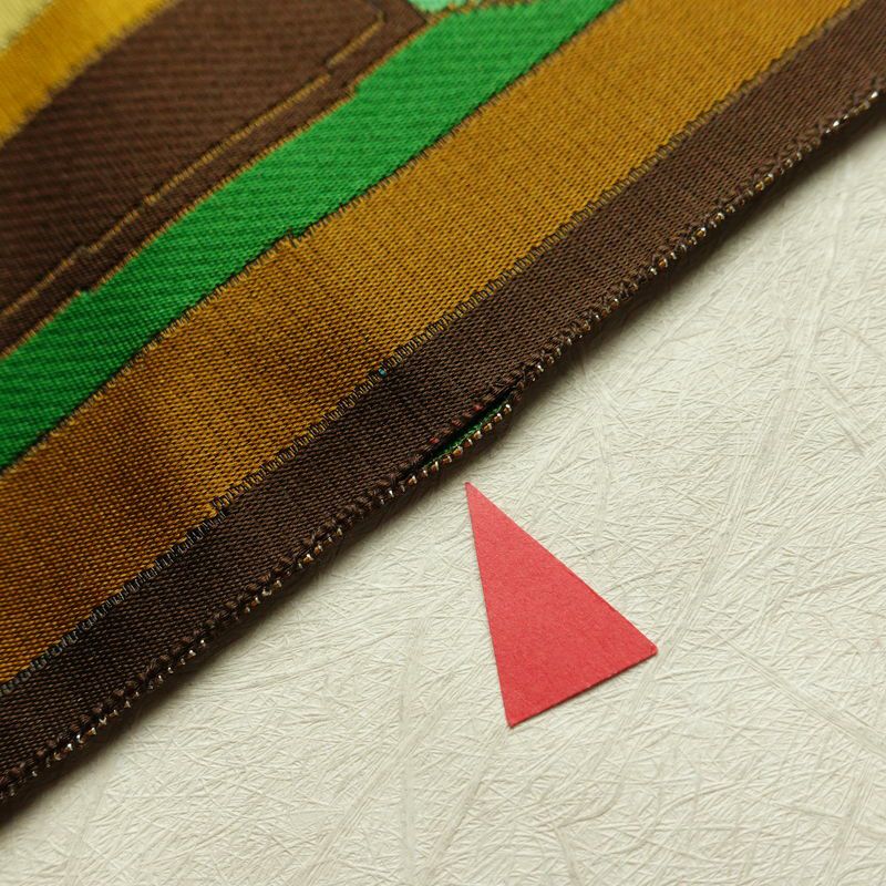 名古屋帯 六通柄 正絹 幾何学柄・抽象柄 名古屋仕立て なごや帯 リサイクル帯 帯 モダン 茶_画像12