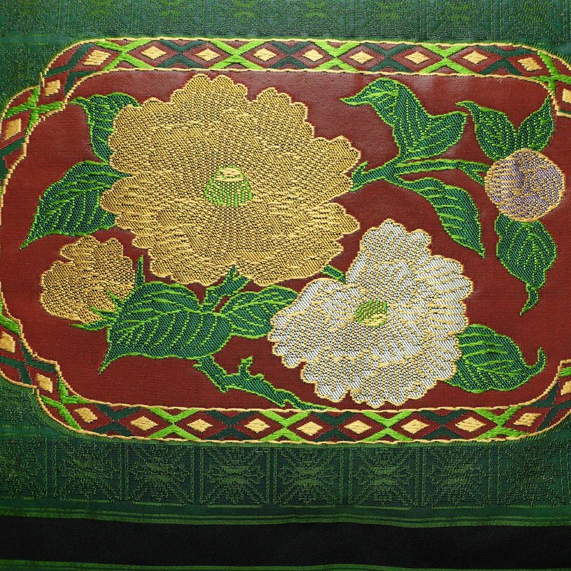 名古屋帯 太鼓柄 正絹 花柄 名古屋仕立て なごや帯 リサイクル帯 帯 黒_画像2