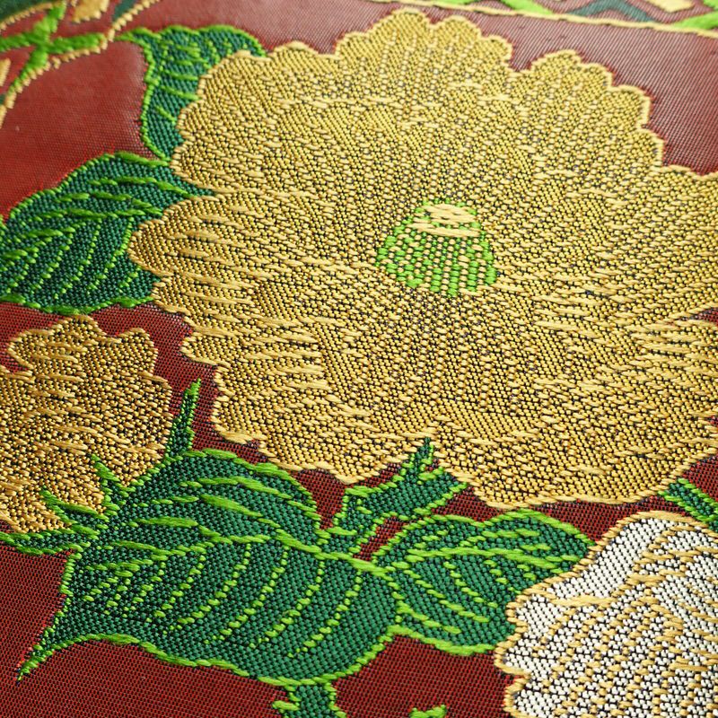 名古屋帯 太鼓柄 正絹 花柄 名古屋仕立て なごや帯 リサイクル帯 帯 黒_画像3