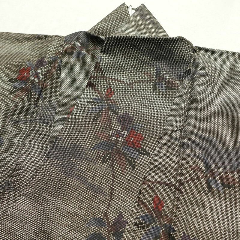 大島紬 良品 証紙あり 正絹 木の葉・植物柄 袷仕立て 身丈160cm 裄丈64.5cm リサイクル着物 一部しつけ糸付き 着物 茶_画像16