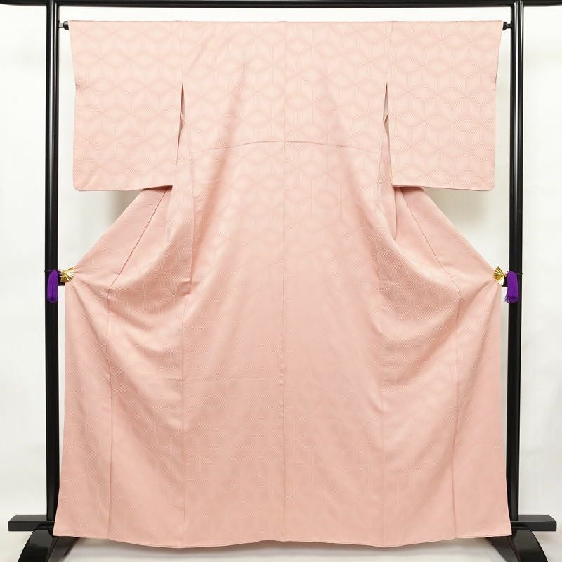 色無地 正絹 幾何学柄・抽象柄 袷仕立て 身丈162cm 裄丈64.5cm リサイクル着物 着物 お茶会 フォーマル ピンク_画像1