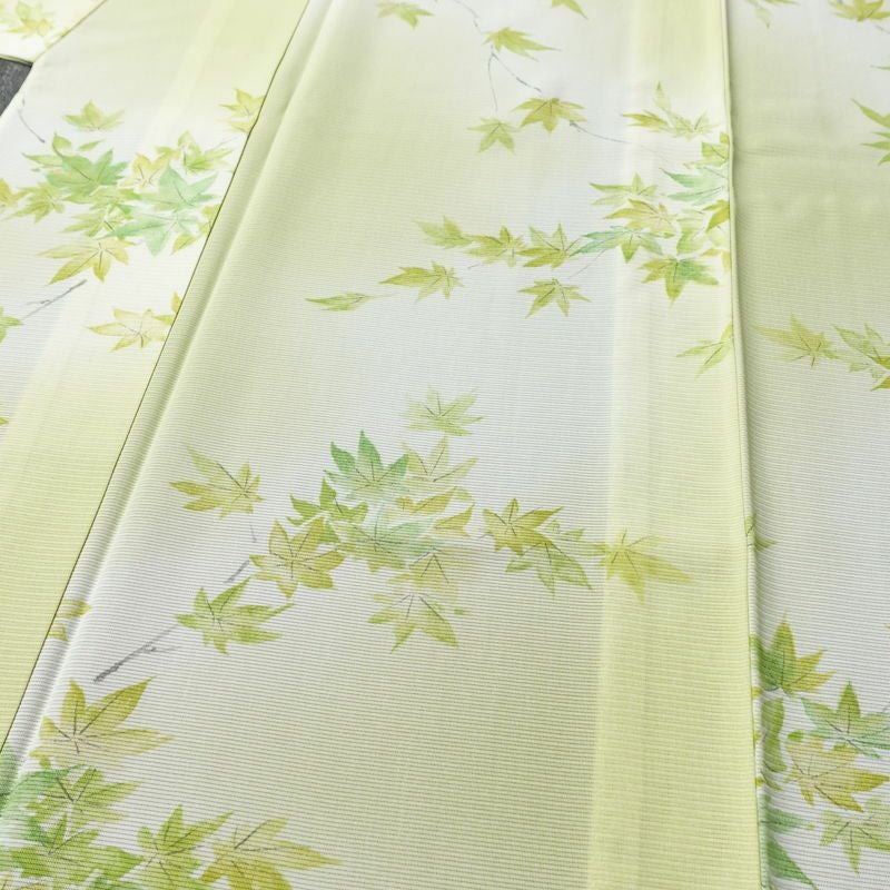 盛夏 絽 小紋 夏用 バチ衿仕立て 正絹 木の葉・植物柄 単衣仕立て 身丈155.5cm 裄丈63cm リサイクル着物 着物 紅葉 緑・うぐいす色_画像5