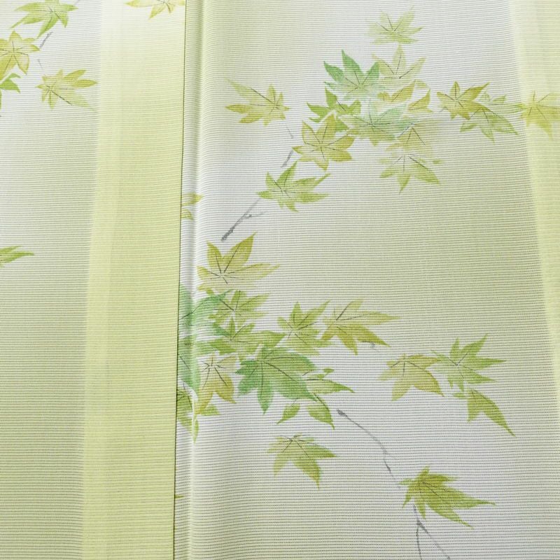 盛夏 絽 小紋 夏用 バチ衿仕立て 正絹 木の葉・植物柄 単衣仕立て 身丈155.5cm 裄丈63cm リサイクル着物 着物 紅葉 緑・うぐいす色_画像6