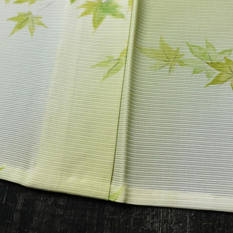 盛夏 絽 小紋 夏用 バチ衿仕立て 正絹 木の葉・植物柄 単衣仕立て 身丈155.5cm 裄丈63cm リサイクル着物 着物 紅葉 緑・うぐいす色_画像11