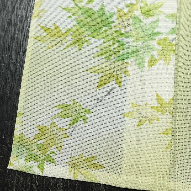 盛夏 絽 小紋 夏用 バチ衿仕立て 正絹 木の葉・植物柄 単衣仕立て 身丈155.5cm 裄丈63cm リサイクル着物 着物 紅葉 緑・うぐいす色_画像12