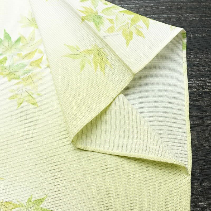 盛夏 絽 小紋 夏用 バチ衿仕立て 正絹 木の葉・植物柄 単衣仕立て 身丈155.5cm 裄丈63cm リサイクル着物 着物 紅葉 緑・うぐいす色_画像14