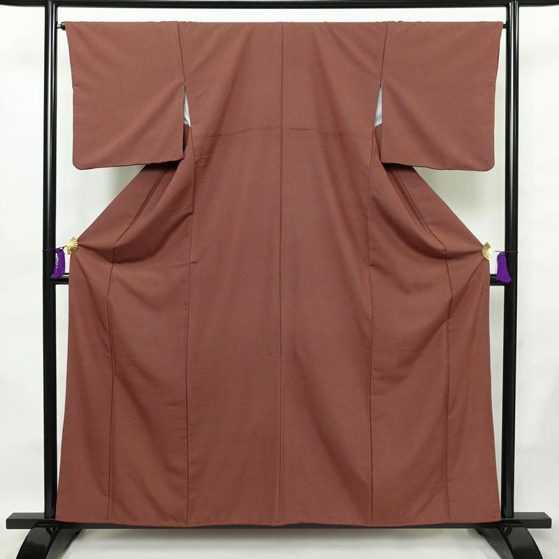 小紋 ポリエステル 鮫小紋 流水・波柄 袷仕立て 身丈160cm 裄丈66cm リサイクル着物 着物 小豆・エンジ_画像1