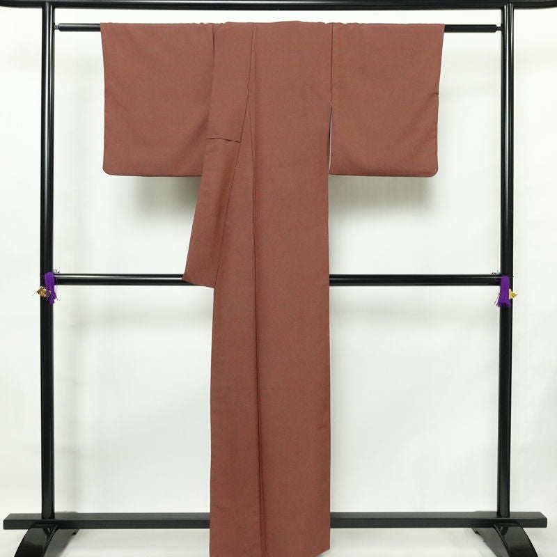 小紋 ポリエステル 鮫小紋 流水・波柄 袷仕立て 身丈160cm 裄丈66cm リサイクル着物 着物 小豆・エンジ_画像2