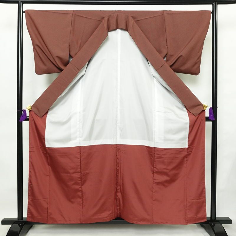 小紋 ポリエステル 鮫小紋 流水・波柄 袷仕立て 身丈160cm 裄丈66cm リサイクル着物 着物 小豆・エンジ_画像3