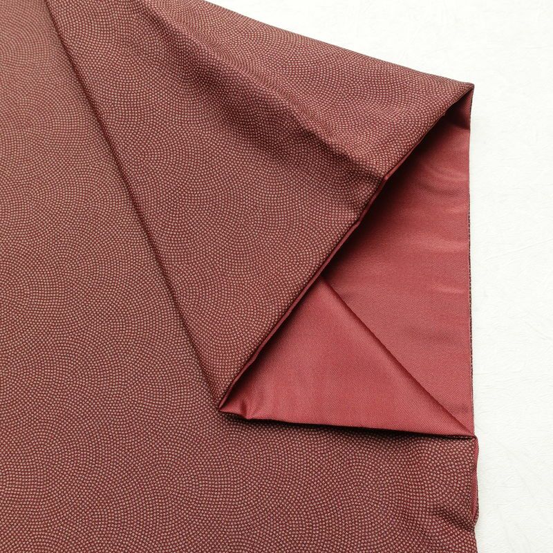 小紋 ポリエステル 鮫小紋 流水・波柄 袷仕立て 身丈160cm 裄丈66cm リサイクル着物 着物 小豆・エンジ_画像15