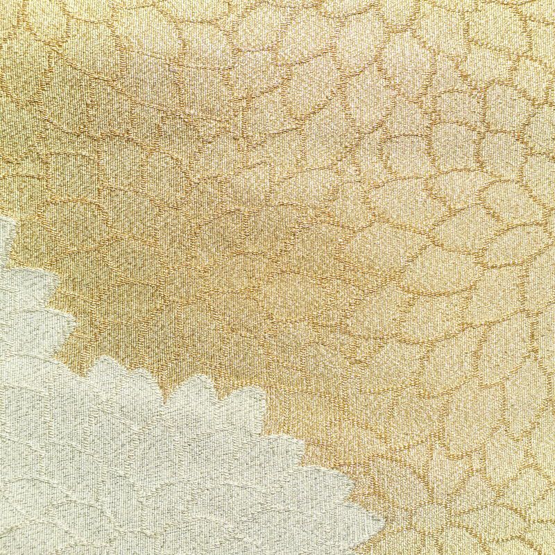 名古屋帯 全通柄 正絹 花柄 松葉仕立て なごや帯 リサイクル帯 帯 菊 金・銀_画像2