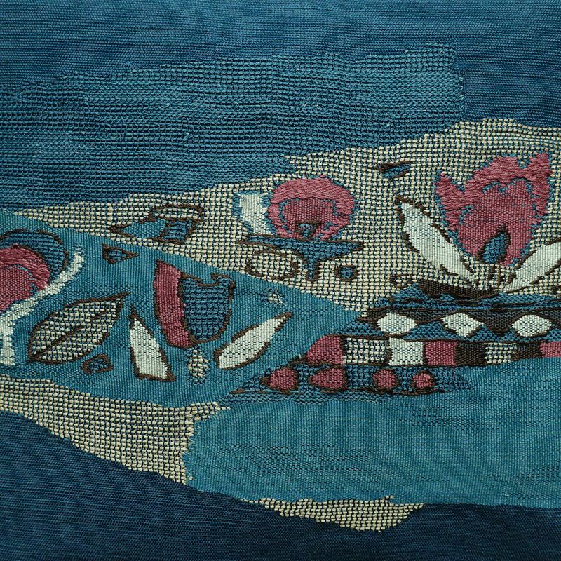 名古屋帯 太鼓柄 正絹 花柄 名古屋仕立て なごや帯 リサイクル帯 帯 モダン 青・紺_画像2