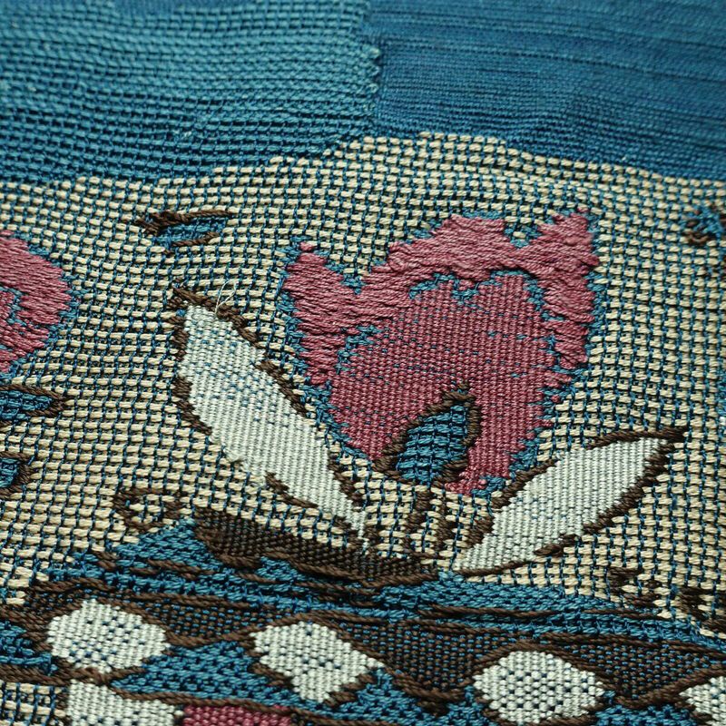 名古屋帯 太鼓柄 正絹 花柄 名古屋仕立て なごや帯 リサイクル帯 帯 モダン 青・紺_画像3