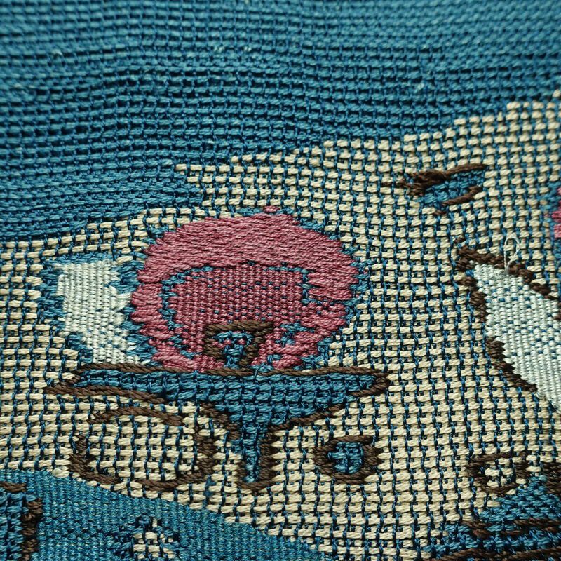 名古屋帯 太鼓柄 正絹 花柄 名古屋仕立て なごや帯 リサイクル帯 帯 モダン 青・紺_画像4