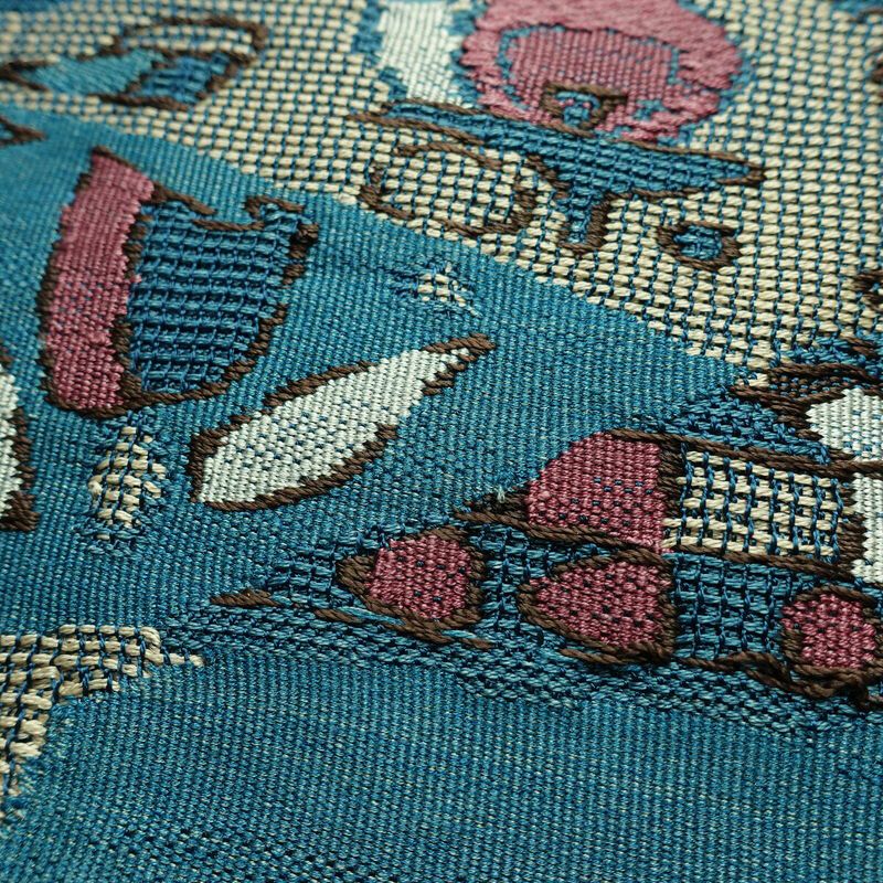 名古屋帯 太鼓柄 正絹 花柄 名古屋仕立て なごや帯 リサイクル帯 帯 モダン 青・紺_画像5