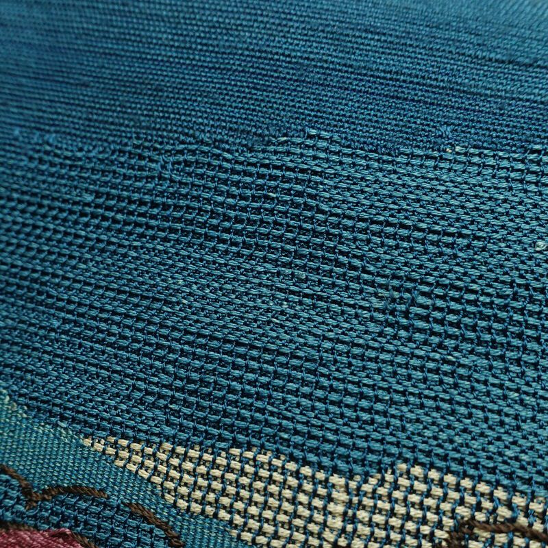 名古屋帯 太鼓柄 正絹 花柄 名古屋仕立て なごや帯 リサイクル帯 帯 モダン 青・紺_画像7