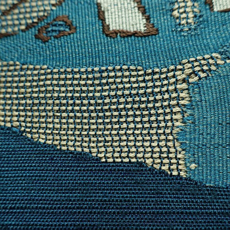 名古屋帯 太鼓柄 正絹 花柄 名古屋仕立て なごや帯 リサイクル帯 帯 モダン 青・紺_画像9