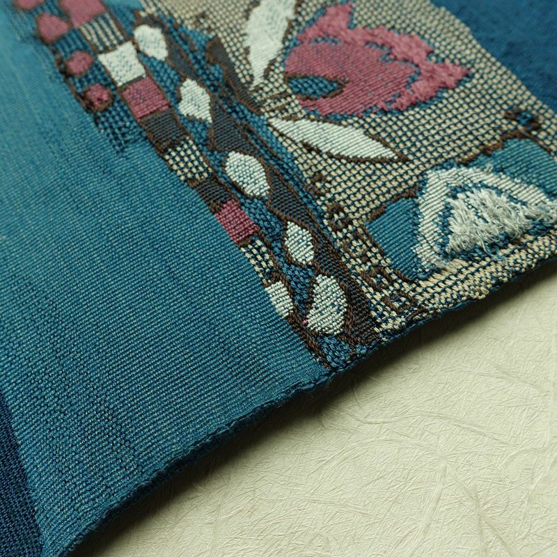 名古屋帯 太鼓柄 正絹 花柄 名古屋仕立て なごや帯 リサイクル帯 帯 モダン 青・紺_画像13