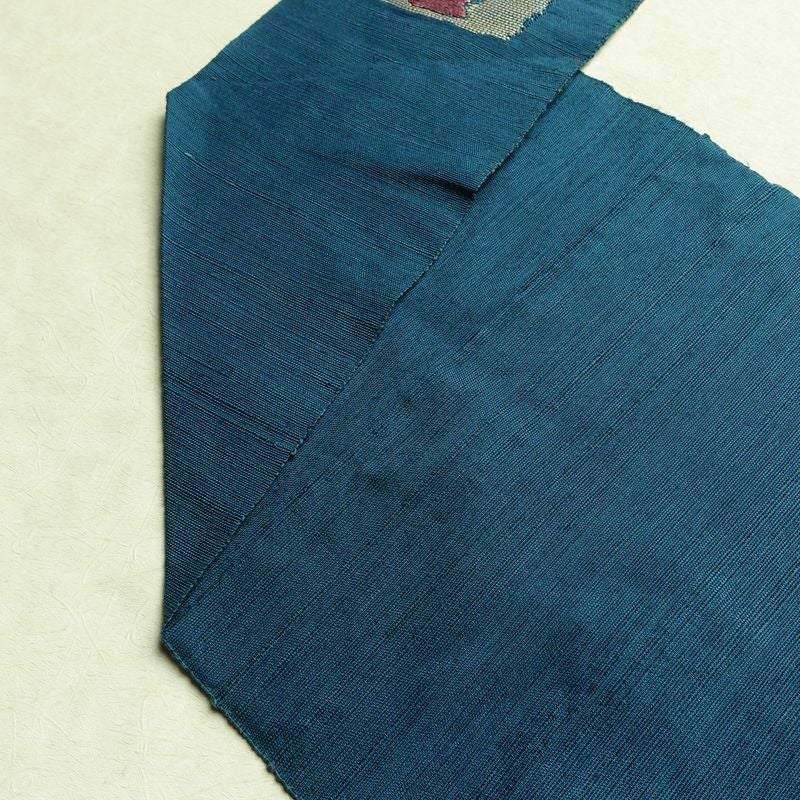 名古屋帯 太鼓柄 正絹 花柄 名古屋仕立て なごや帯 リサイクル帯 帯 モダン 青・紺_画像19