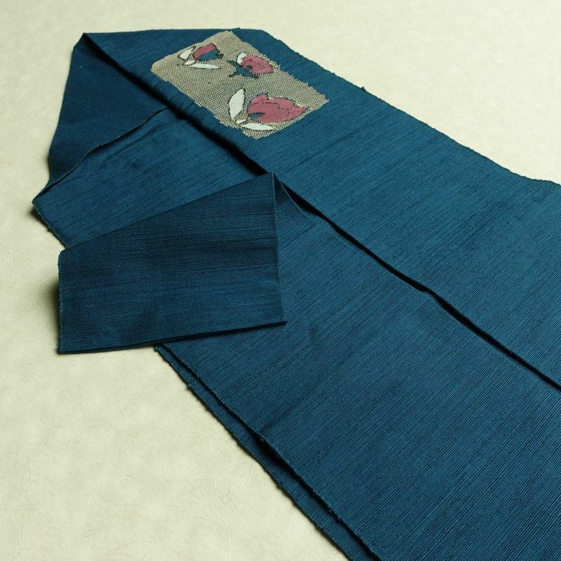 名古屋帯 太鼓柄 正絹 花柄 名古屋仕立て なごや帯 リサイクル帯 帯 モダン 青・紺_画像21
