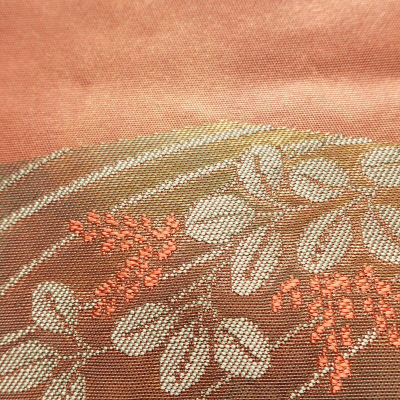 名古屋帯 太鼓柄 良品 正絹 花柄 名古屋仕立て なごや帯 リサイクル帯 帯 引箔 萩 菊 茶_画像6