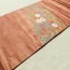 名古屋帯 太鼓柄 良品 正絹 花柄 名古屋仕立て なごや帯 リサイクル帯 帯 引箔 萩 菊 茶_画像11