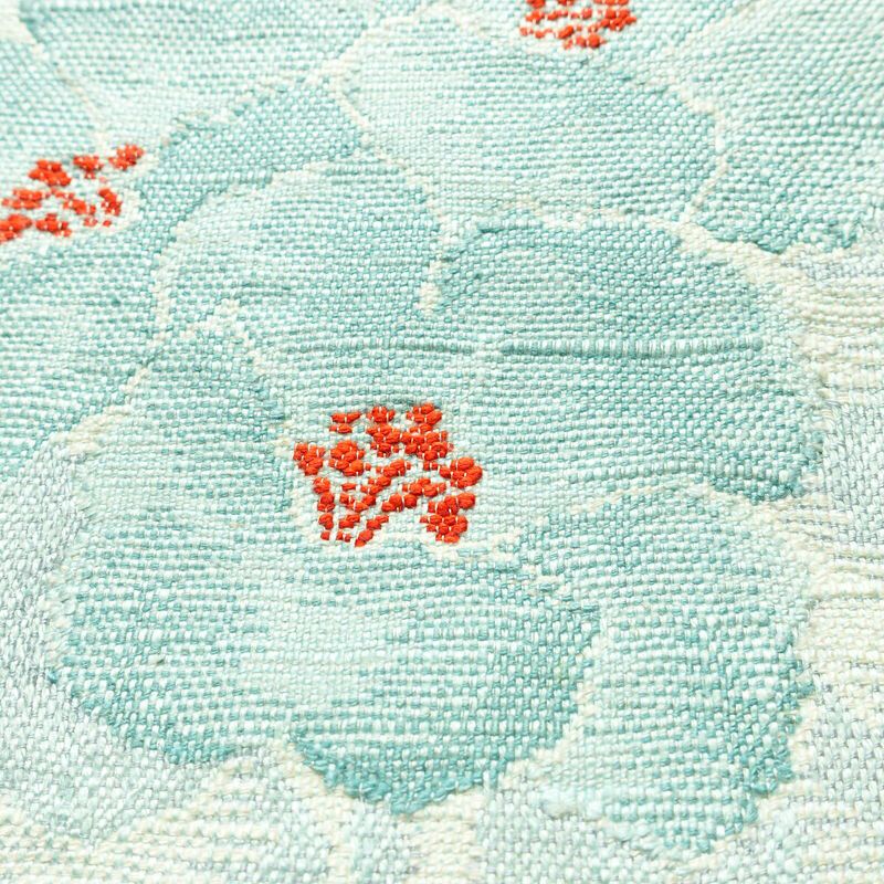 名古屋帯 六通柄 正絹 花柄 松葉仕立て なごや帯 リサイクル帯 帯 紬地 青・紺_画像3