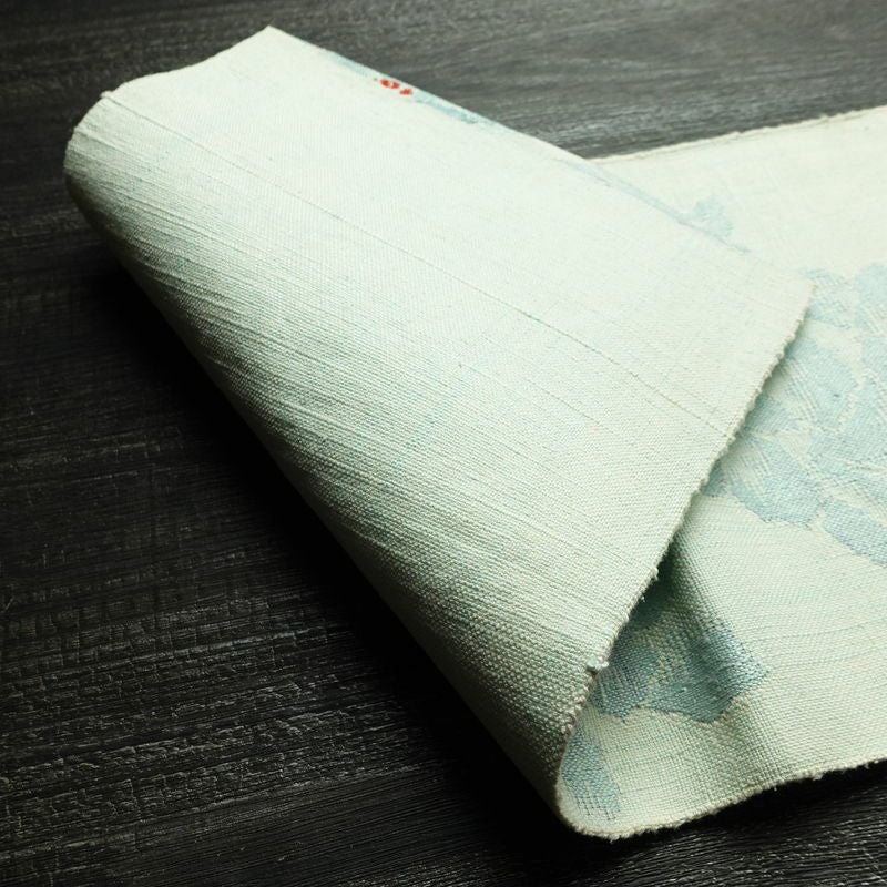 名古屋帯 六通柄 正絹 花柄 松葉仕立て なごや帯 リサイクル帯 帯 紬地 青・紺_画像9