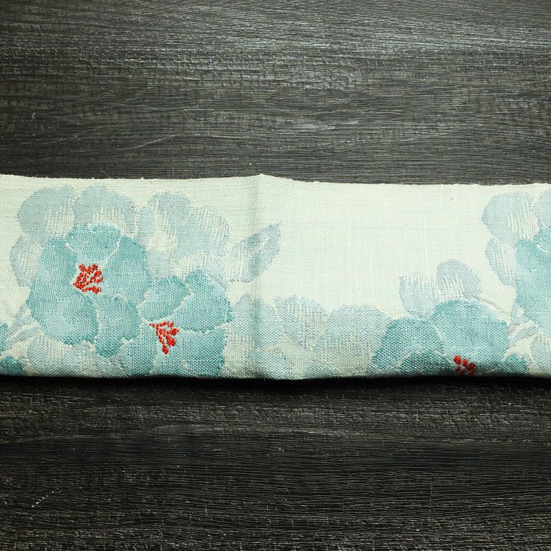 名古屋帯 六通柄 正絹 花柄 松葉仕立て なごや帯 リサイクル帯 帯 紬地 青・紺_画像13