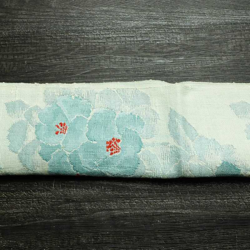 名古屋帯 六通柄 正絹 花柄 松葉仕立て なごや帯 リサイクル帯 帯 紬地 青・紺_画像14