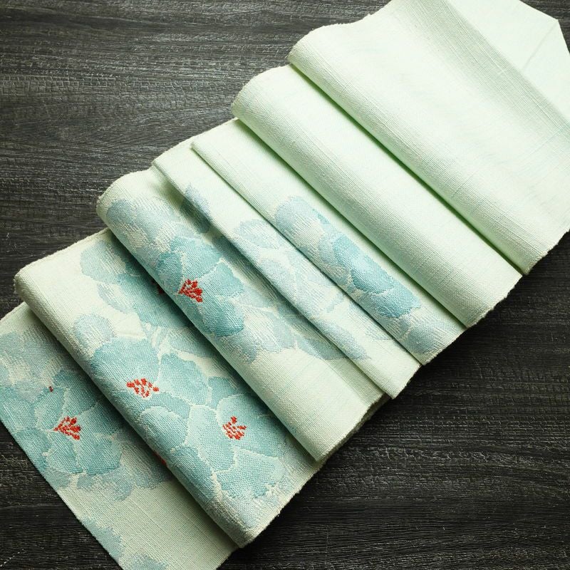 名古屋帯 六通柄 正絹 花柄 松葉仕立て なごや帯 リサイクル帯 帯 紬地 青・紺_画像20