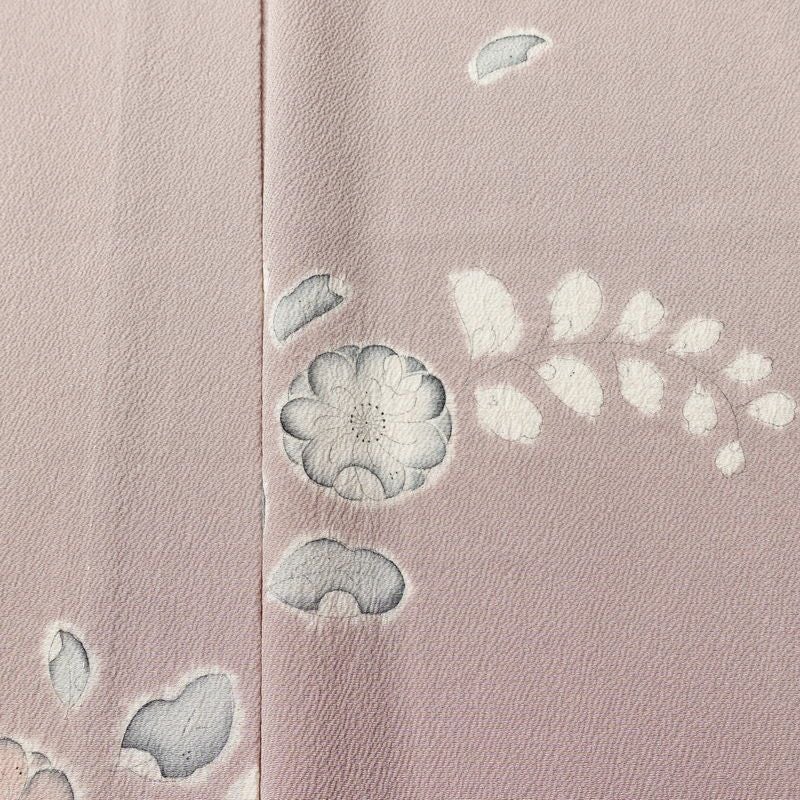 単衣 小紋 縮緬 正絹 花柄 単衣仕立て 飛び柄 身丈153cm 裄丈62.5cm 上品 くすみピンク ピンク_画像6
