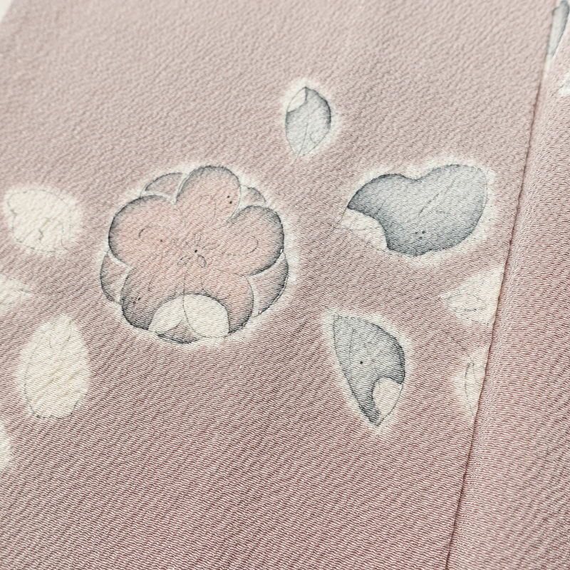 単衣 小紋 縮緬 正絹 花柄 単衣仕立て 飛び柄 身丈153cm 裄丈62.5cm 上品 くすみピンク ピンク_画像7