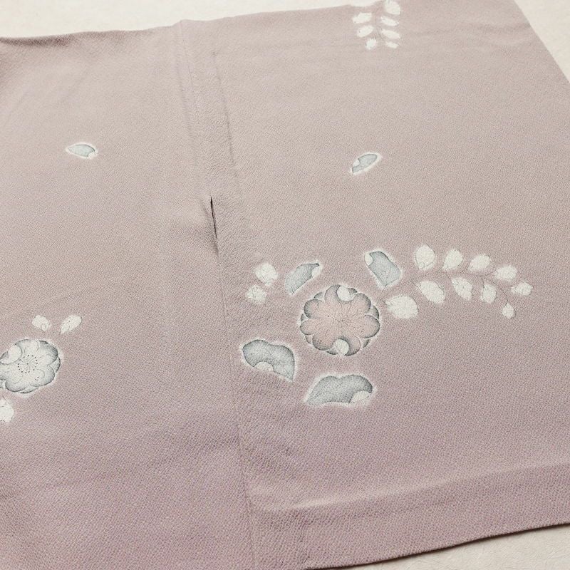 単衣 小紋 縮緬 正絹 花柄 単衣仕立て 飛び柄 身丈153cm 裄丈62.5cm 上品 くすみピンク ピンク_画像12