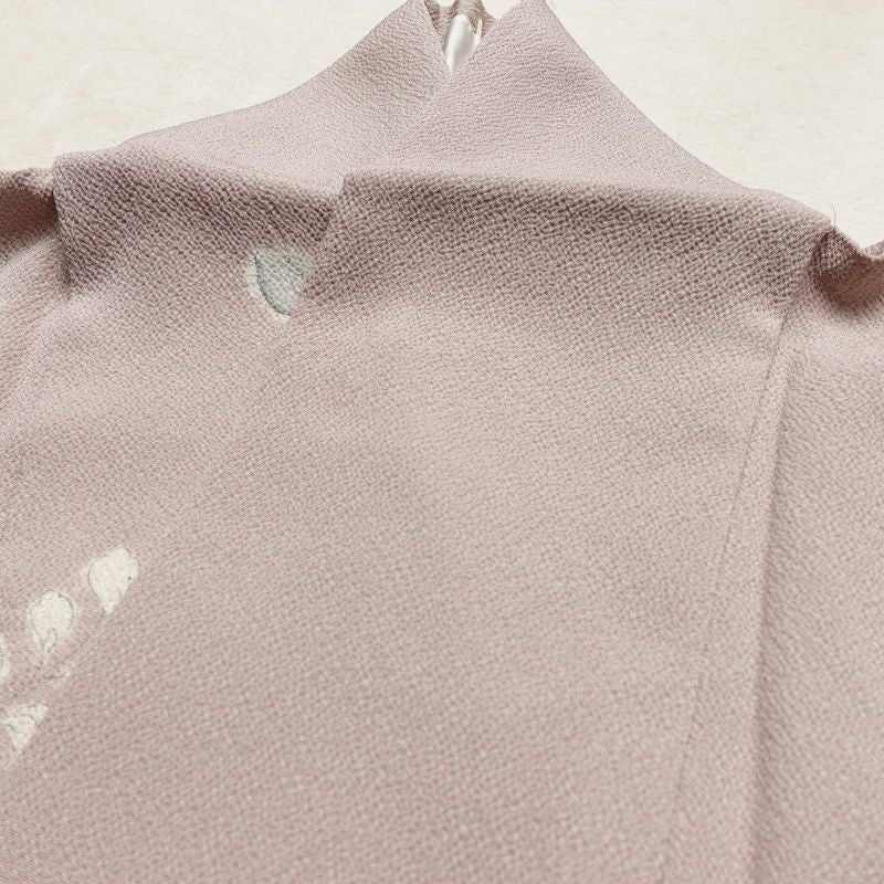 単衣 小紋 縮緬 正絹 花柄 単衣仕立て 飛び柄 身丈153cm 裄丈62.5cm 上品 くすみピンク ピンク_画像14