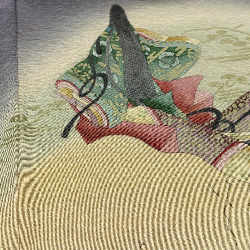 付け下げ 美品 落款入り しつけ糸付き 正絹 人物・動物柄 袷仕立て 身丈148cm 裄丈61.5cm リサイクル着物 着物 箔 紫・藤色_画像14