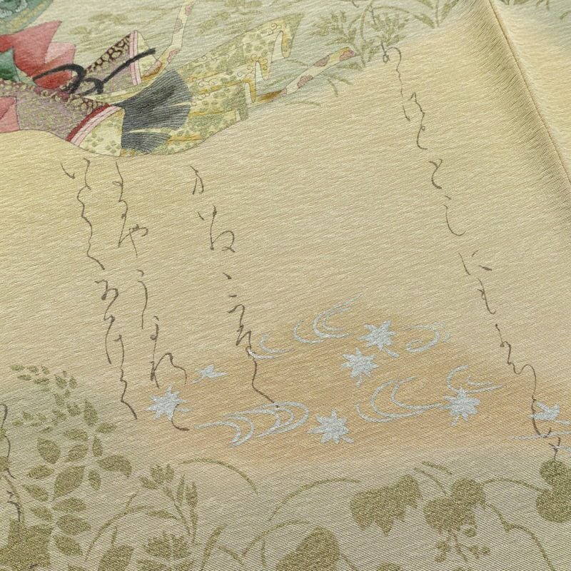 付け下げ 美品 落款入り しつけ糸付き 正絹 人物・動物柄 袷仕立て 身丈148cm 裄丈61.5cm リサイクル着物 着物 箔 紫・藤色_画像15